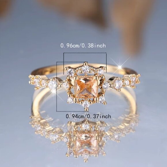 NEW 14k Gold Champagne Princess Cut Diamond Ring Dainty Band - Picture 7 of 7